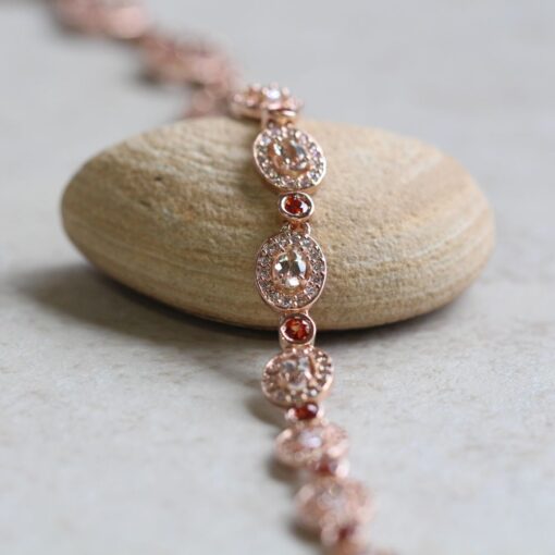 Luxury Diamond Halo Morganite Peach Sapphire Bracelet Rose Gold LS6067