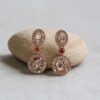 Luxury Diamond Halo Morganite Peach Sapphire Earrings Rose Gold LS6066