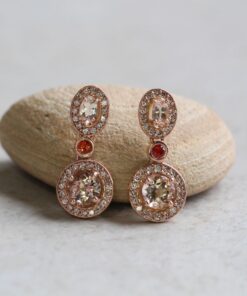 Luxury Diamond Halo Morganite Peach Sapphire Earrings Rose Gold LS6066