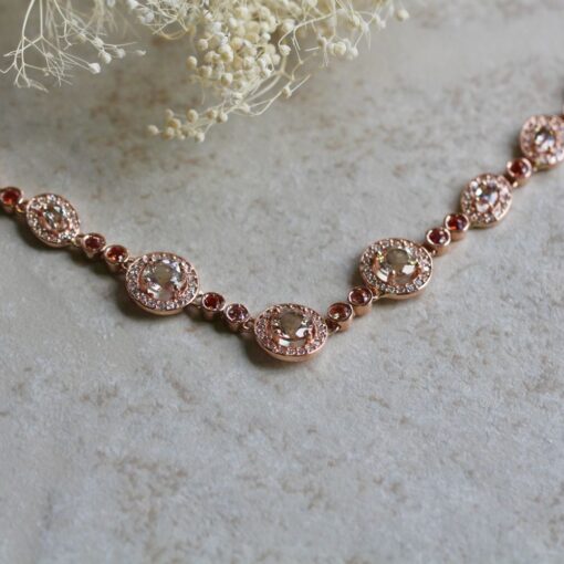 Luxury Morganite Sapphire Necklace Diamond Halo Bezel Rose Gold LS6064