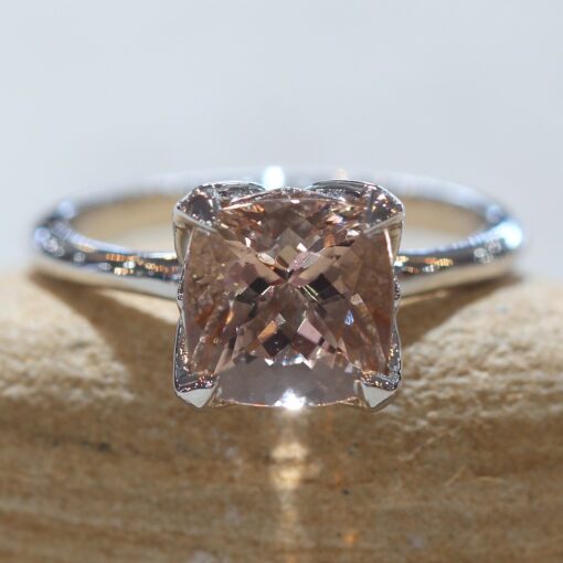 Peach Pink Morganite Flower Engagement Ring White Gold Platinum LS5868