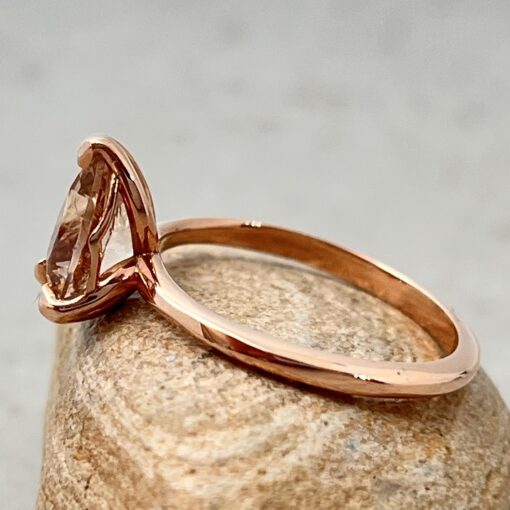Peachy Pink Pear Morganite Engagement Ring Lily Prong Rose Gold LS5862