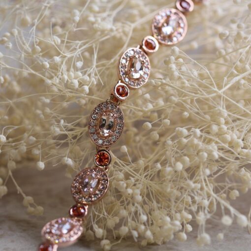 Pear Cut AAA Morganite Sapphire Diamond Halo Bracelet Rose Gold LS6067