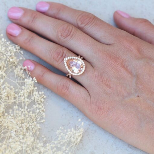 Pear Morganite Diamond Twisted Shank Engagement Ring Rose Gold LS5310