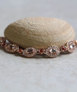 Pear Morganite Peach Sapphire Diamond Halo Bracelet Rose Gold LS6067
