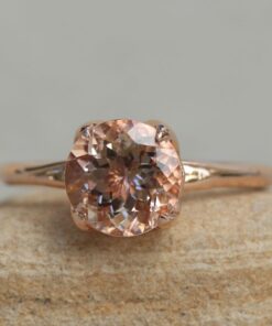 Round Cut Solitaire Peachy Pink Morganite Flower Ring Rose Gold LS5866