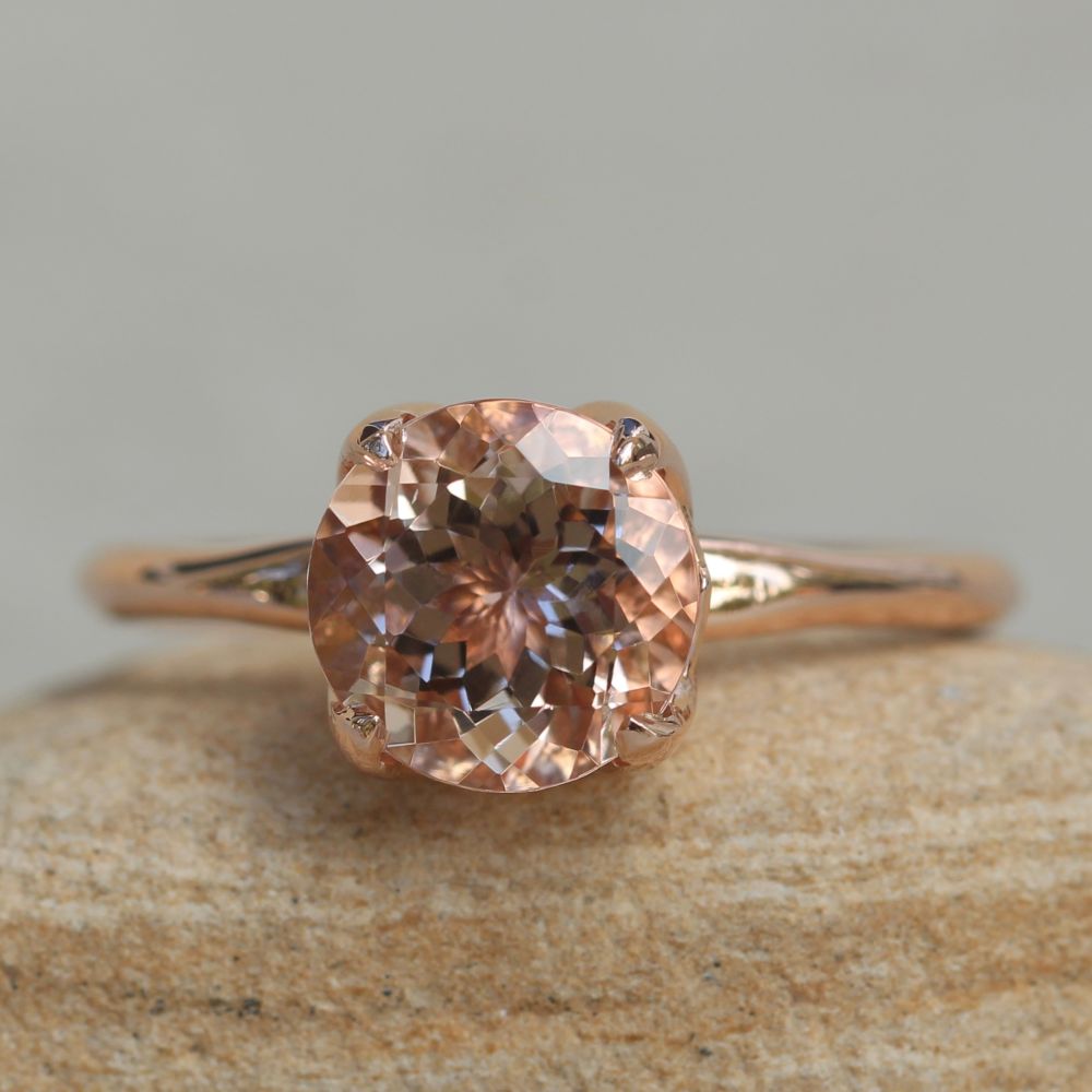 Round Cut Solitaire Peachy Pink Morganite Flower Ring Rose Gold LS5866