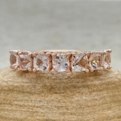 Seven Stone Square Cushion Cut Morganite Wedding Band Rose Gold LS5946