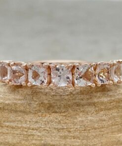 Seven Stone Square Cushion Cut Morganite Wedding Band Rose Gold LS5946