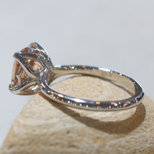 Solitaire Morganite Ring Lily Petal Prongs White Gold Platinum LS5868