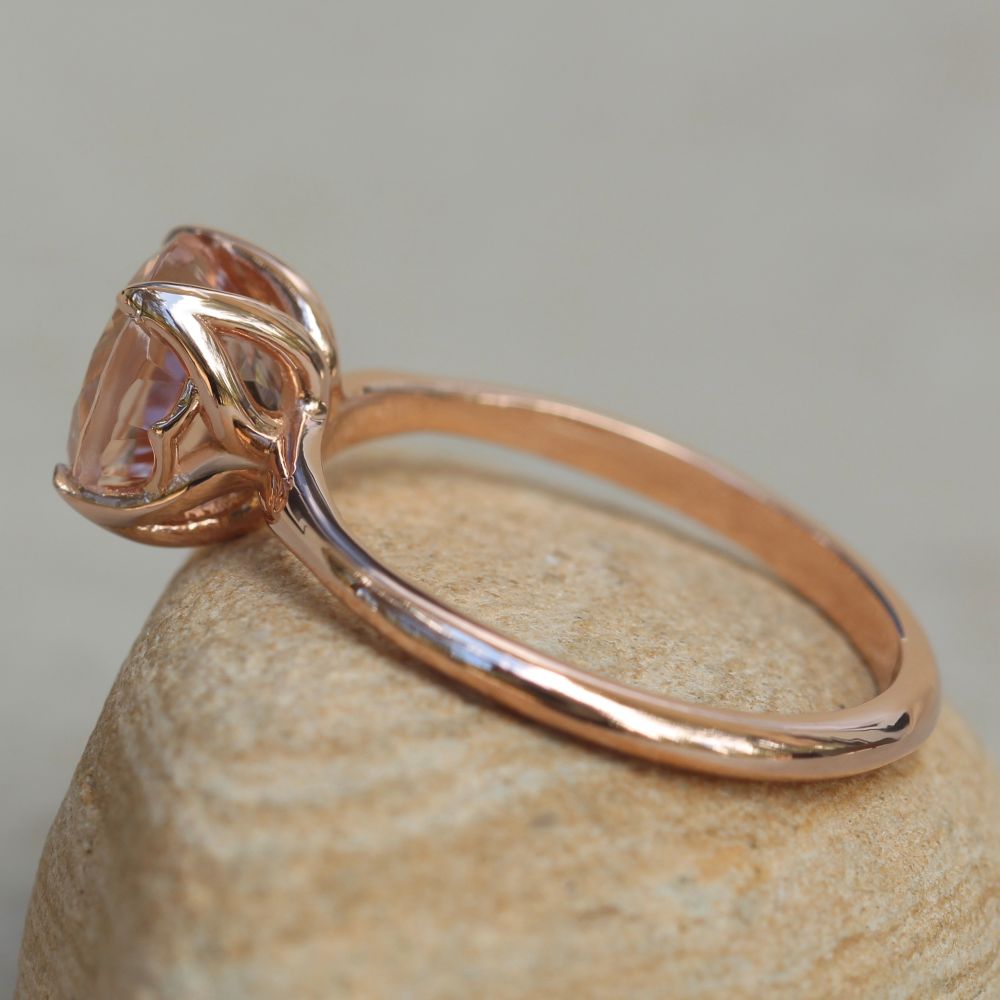 Solitaire Round Cut Morganite Ring Lily Petal Prongs Rose Gold LS5866