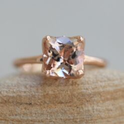 Two Carat Cushion Cut Peach Morganite Engagement Ring Rose Gold LS5868