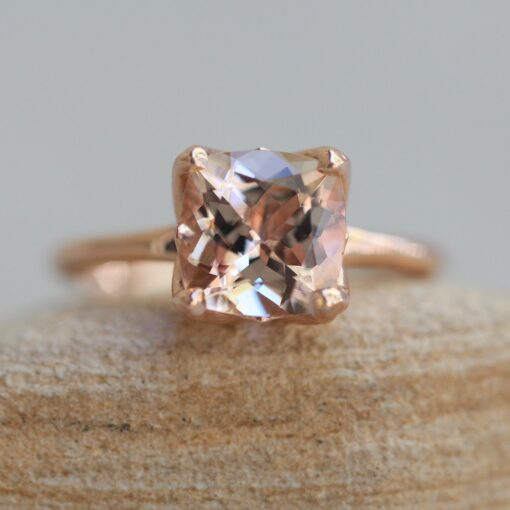 Two Carat Cushion Cut Peach Morganite Engagement Ring Rose Gold LS5868
