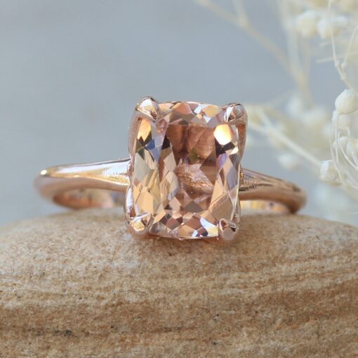 lily morganite engagement ring 9x7mm rectangular cushion cut 14k rose gold LS5864