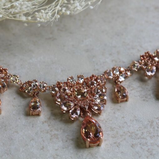 Luxury Pear Cut AAA Morganite Peach Sapphire Necklace Rose Gold LS6065