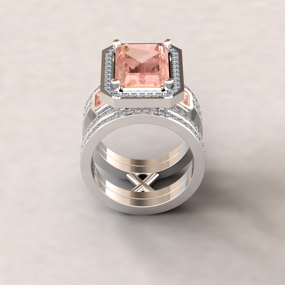 New Morganite and Diamond engagement ring with 2 wedding bands - Image 9