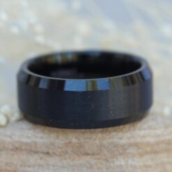 Brushed Black Tungsten Ring, Wedding Band, shiny beveled edges LS6103