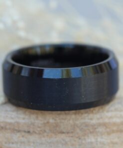 Brushed Black Tungsten Ring, Wedding Band, shiny beveled edges LS6103
