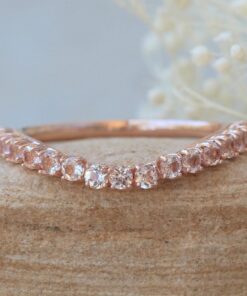 Contoured Morganite Wedding Band Flower Petal Prongs Rose Gold LS6082