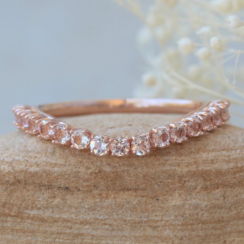Contoured Morganite Wedding Band Flower Petal Prongs Rose Gold LS6082