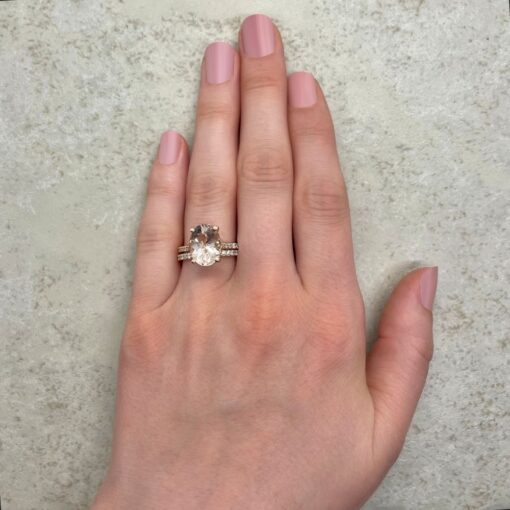 Genuine Light Peach Morganite Diamond Shank Ring Set Rose Gold LS6085