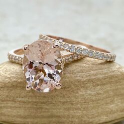 Oval Light Peach Morganite Full Eternity Bridal Set Rose Gold LS6085