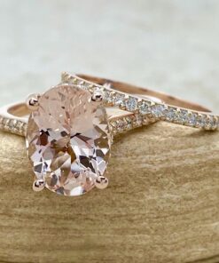 Oval Light Peach Morganite Full Eternity Bridal Set Rose Gold LS6085