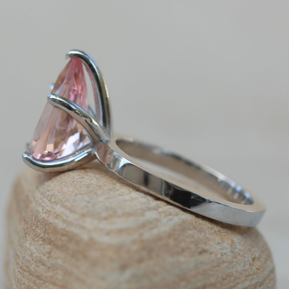 Pear Pink Morganite Ring Square Edge Finish White Gold Platinum LS5951