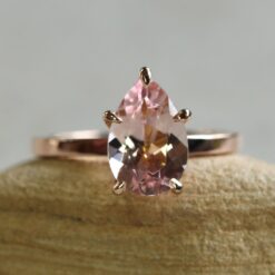 Solitaire Pink Pear Morganite Ring Square Edge Finish Rose Gold LS5951