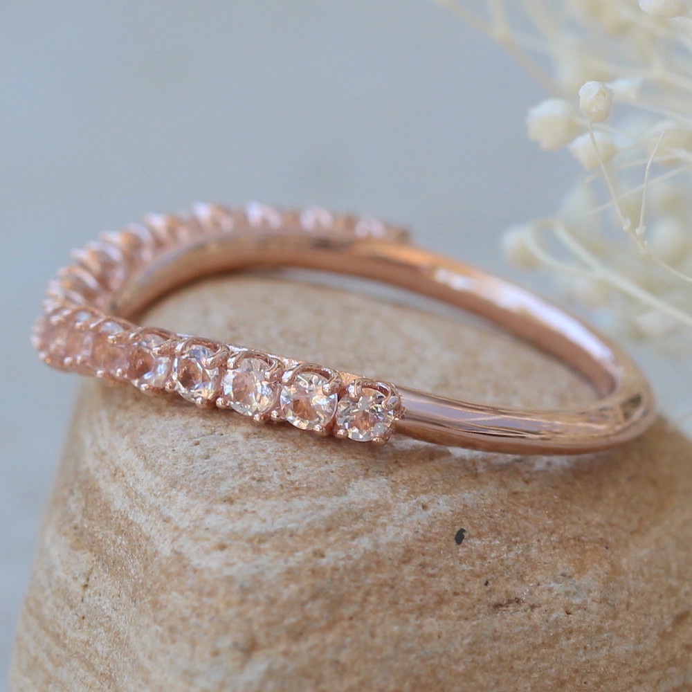 Tiny Round Cut Peach Pink Morganite Petal Prong Ring Rose Gold LS6082