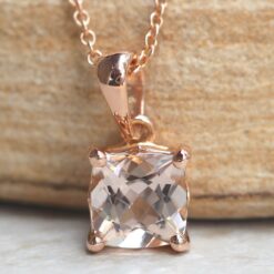 Cushion Cut Peach Morganite Necklace Filigree Setting Rose Gold LS5460