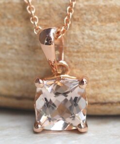 Cushion Cut Peach Morganite Necklace Filigree Setting Rose Gold LS5460