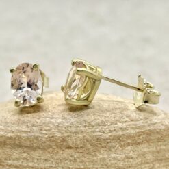 Filigree Setting Oval Cut Peach Morganite Earrings Yellow Gold LS5681