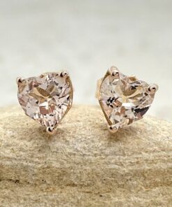 Heart Cut Genuine Peachy Pink Morganite Gems Earrings Rose Gold LS5685