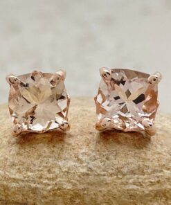 One Carat Peach Pink Morganite Studs Filigree Setting Rose Gold LS5459
