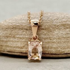 Peachy Pink Morganite Rectangular Cushion Cut Pendant Rose Gold LS5687