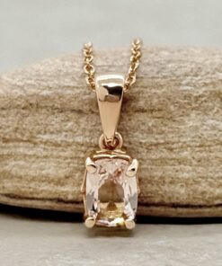 Peachy Pink Morganite Rectangular Cushion Cut Pendant Rose Gold LS5687