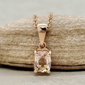Peachy Pink Morganite Rectangular Cushion Cut Pendant Rose Gold LS5687