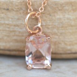 Rectangular Cushion Cut Peachy Pink Morganite Pendant Rose Gold LS5687