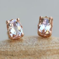 Rectangular Morganite Pushback Studs Filigree Setting Rose Gold LS5680