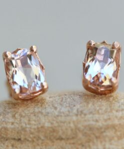 Rectangular Morganite Pushback Studs Filigree Setting Rose Gold LS5680