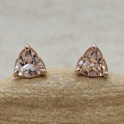 Trillion Cut Natural Peachy Pink Morganite Earrings Rose Gold LS5683