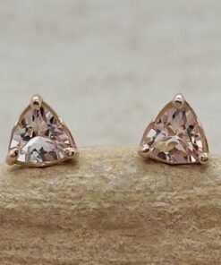 Trillion Cut Natural Peachy Pink Morganite Earrings Rose Gold LS5683