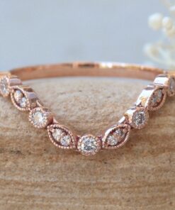 Vintage Eye Dot Diamond Wedding Band Contoured Ring Rose Gold LS6083