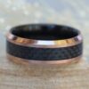 8mm Wide Tungsten Ring IP Rose Gold Edge and Black Checkerboard LS6136