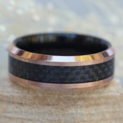8mm Wide Tungsten Ring IP Rose Gold Edge and Black Checkerboard LS6136