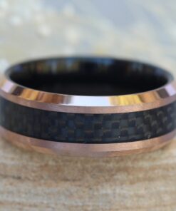 8mm Wide Tungsten Ring IP Rose Gold Edge and Black Checkerboard LS6136