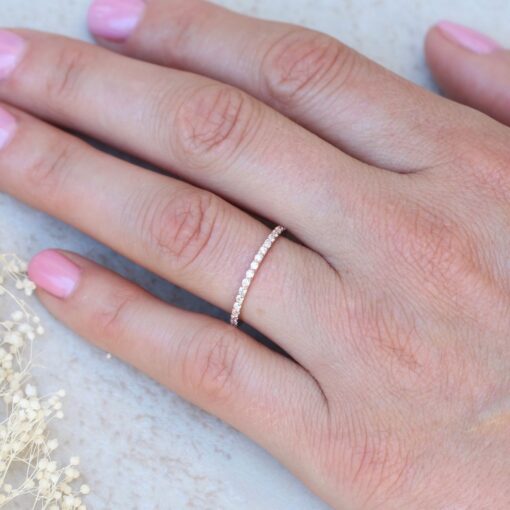 Dainty Thin Round Lab Organic Diamond Stackable Band Rose Gold LS6152