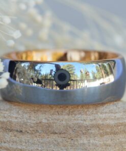Domed Silver Tungsten Band with IP Rose Gold Comfort Fit Inside LS6132