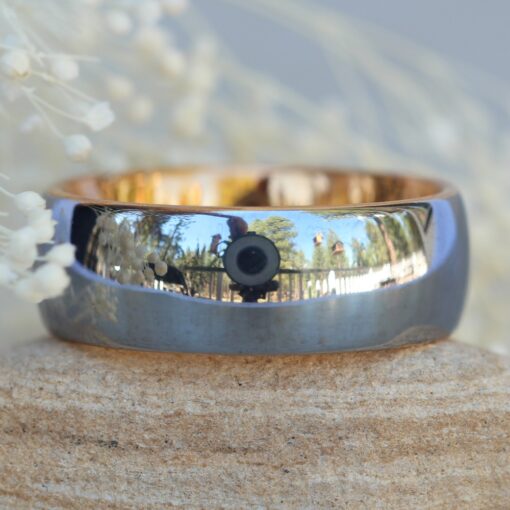 Domed Silver Tungsten Band with IP Rose Gold Comfort Fit Inside LS6132